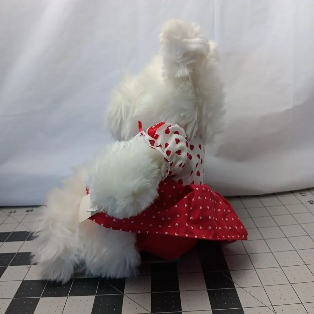 Commonwealth White Puppy Dog Red Hearts Dress and Bow Valentine's Day Plush